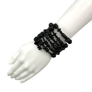 Black Beaded Long Wrap Bracelet
